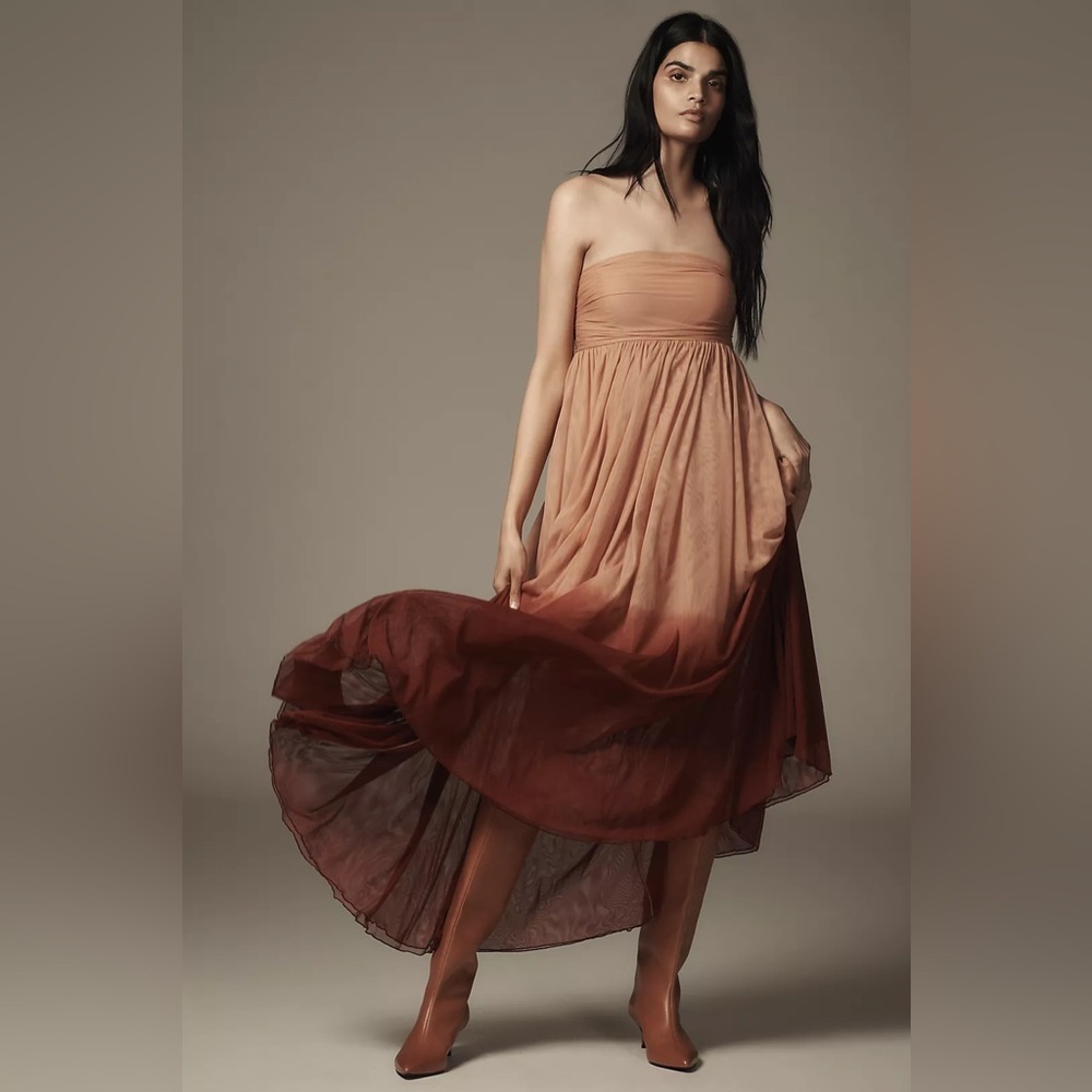 Nwt Size L - Let Me Be Strapless Ombre Maxi Dress